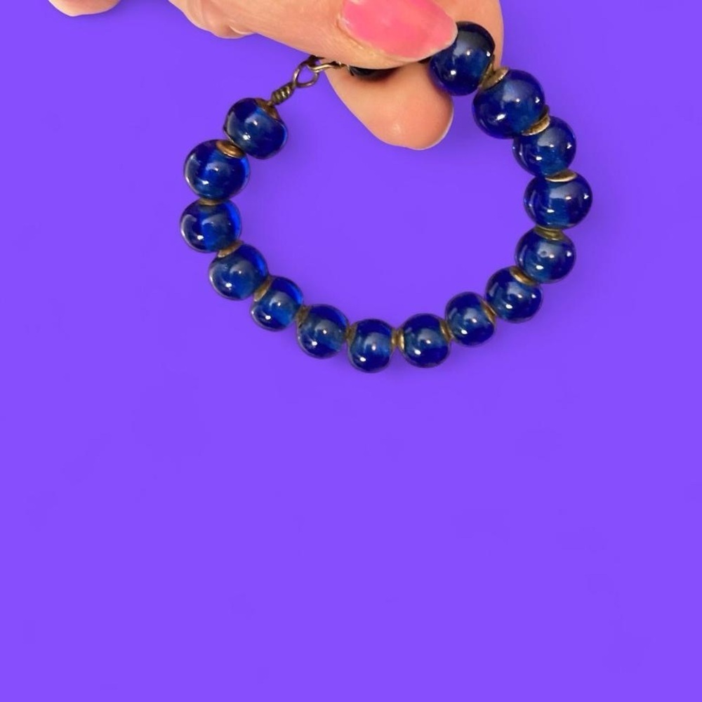 Vintage Blue glass beaded bracelet with gold accents